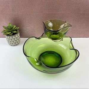 Green Glass Chips Salsa Bowl Serving Dish Party Decor